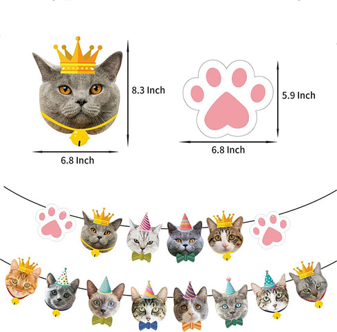 Koyatti Cat Theme Birthday Party Decorations Set,Cat Lover Birthday Party Supplies for Kids Girls,16 MEOW Balloons,Cat Face Banner and 24 Cupcake Toppers,A Big Happy Birthday Caketopper
