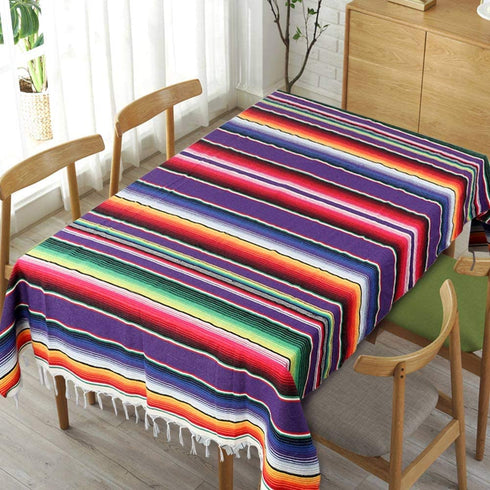 OurWarm Mexican Serape Tablecloth Fringe Cotton Mexican Blanket, Handwoven Fiesta Tablecloth for Mexican Party Cinco de Mayo Decorations, 84 x 59 Inch