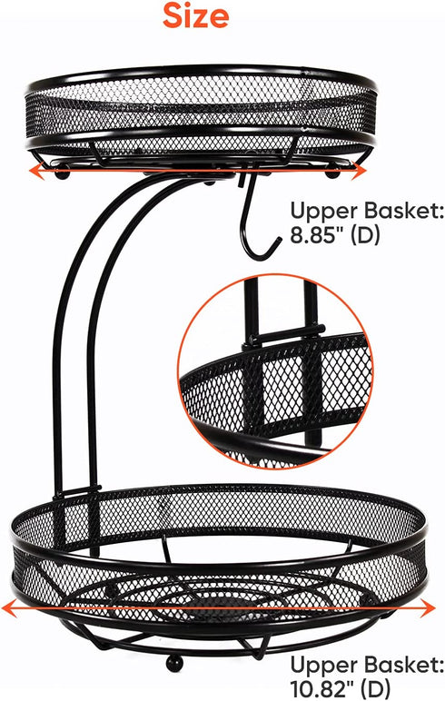 Gbasics Fruit Basket, 2 Tiers Fruit Bowl with Banana Hanger, Detachable Design Kitchen Countertop Organizer for Fruit Vegetable Storage