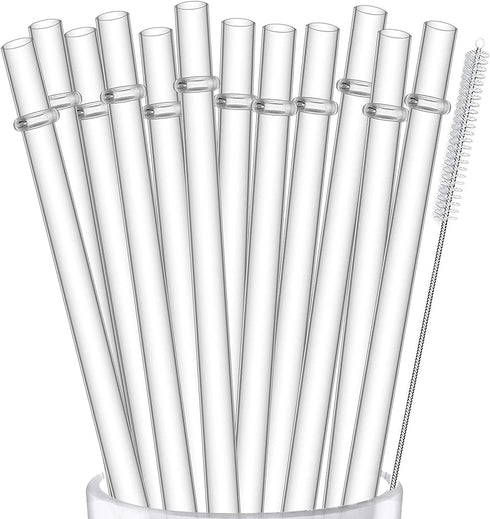 ALINK 12-Pack Reusable Plastic Clear Straws, 13 inch Extra Long Tumbler Straws for 1 Gallon, 64/32 oz Water Bottles, Plus Cleaning Brush