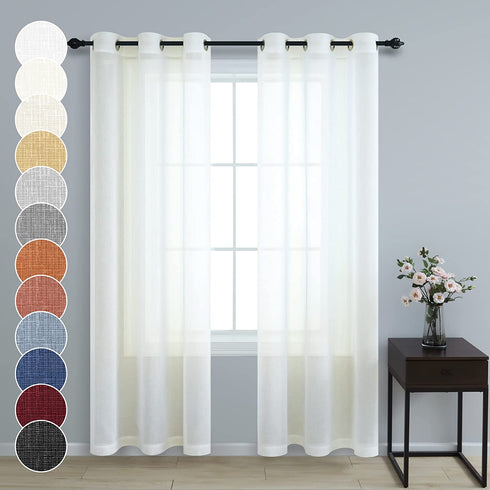 Ivory Sheer Curtains for Living Room 84 Inches Long 2 Panel Set Grommet Draperies Linen Textured Semi Gauze Contemporary Curtains for Bedroom Closet Door European Minimalist