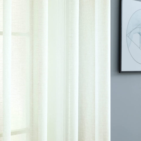 Ivory Sheer Curtains for Living Room 84 Inches Long 2 Panel Set Grommet Draperies Linen Textured Semi Gauze Contemporary Curtains for Bedroom Closet Door European Minimalist