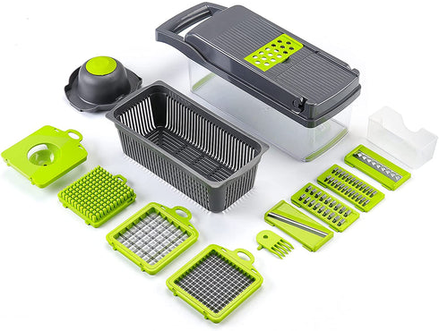 KEOUKE Vegetable Chopper Slicer Dicer - 12 -in -1 Onion Chopper Fruits Cutter Mandoline Slicer Food Chopper/Cutter with 7 Stainless Steel Blades, Adjustable Slicer & Dicer with Storage Container