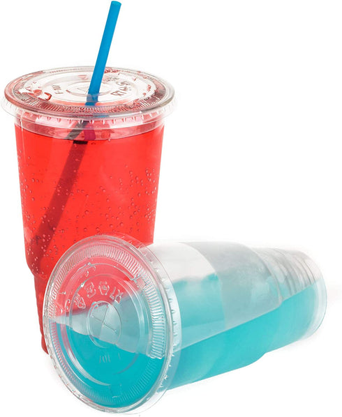 GOLDEN APPLE, 32oz-25sets. Clear Plastic Cups with Flat lids X hole (25cups +25lids) BPA Free