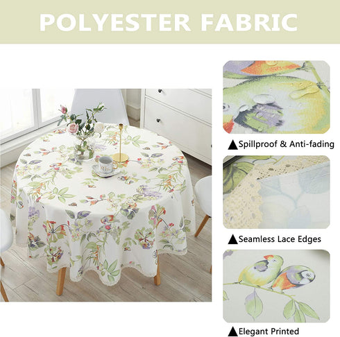 Heavy Duty Elegant Printed Tablecloth - Spillproof Fabric Lace Table Cloth - Round Table Cover for Dining Room Kitchen Home Decor ( 47" Round, Green Trees )