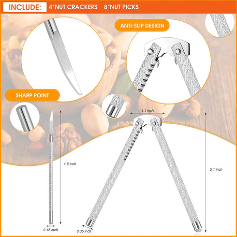 Benver 12 Pieces Nut Cracker Set Nutcracker and Pick Stainless Steel Opener Walnut Pecan Tool Seafood Crackers Lobster Crab Pliers for Hazelnut Almond Oysters