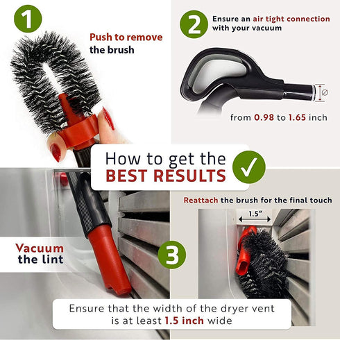 MagiLint Dryer Vent Cleaner Kit - 2 in 1 Brush and Vacuum Attachment for Cleaning Dryer Lint Trap - Universal Flexible Crevice Tool for Lint Remover - Universal Hose Adapter Cleaner