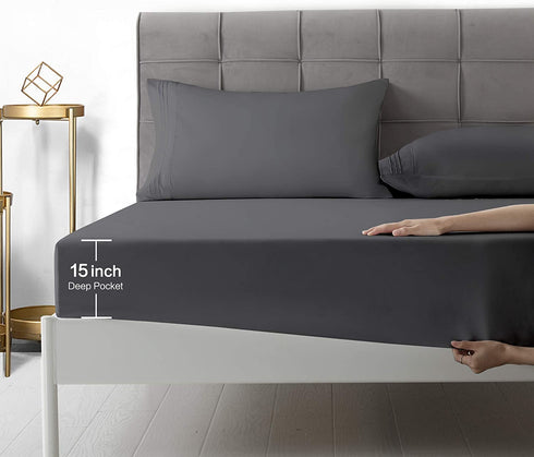 RYONGII King Size Sheet Set - 4 Piece - Super Soft Microfiber Bed Sheets - Fade Resistant Hotel Luxury Bedding - Hypoallergenic Wrinkle Resistant - Deep Pocket(Dark Gray, King)