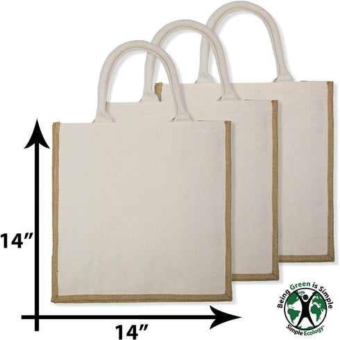 Simple Ecology Organic Canvas & Jute Reusable Tote and Grocery Shopping Bag - XL and Mini sizes
