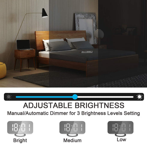 EVILTO Modern Alarm Clock with USB Charger Ports Digital Mirror Alarm Clock Best Decorative for Table Bedroom Wall LED Time Clock Unique Square Alarm Clocks Plug in Clock with Charging Plug