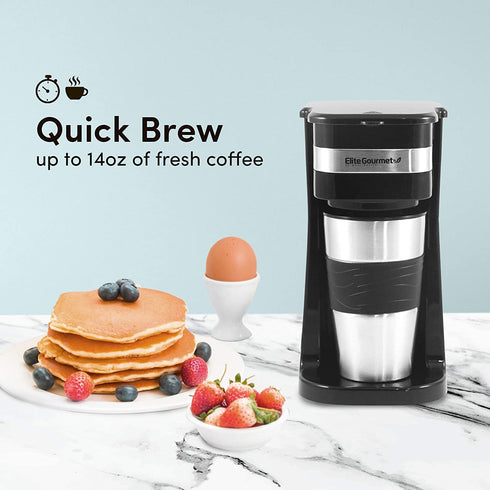 Elite Gourmet EHC111A Personal Single-Serve Compact Coffee Maker, with Pause N Serve, Reusable Filter, On/Off Switch, Water Level Indicator, 14-oz, Black