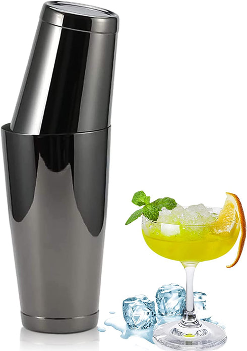 Stainless Steel Pro Boston Shaker - 2 Piece Unweighted 18oz & Weighted 28oz Martini Drink Shaker Kit for Bartender - Black