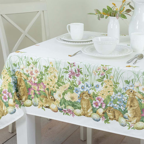 Benson Mills Easter Spillproof Fabric Tablecloth, Indoor/Outdoor Use, for Easter and Spring (Blooming Bunnies, 60" X 104" Rectangular)