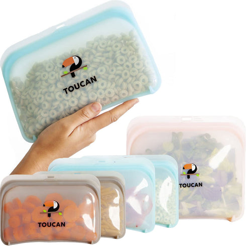 Food grade Silicone Storage Bags 5 pcs Leakproof Reusable Storage Bag set Sandwich Bag and Cooking Bag Snack Bags Dishwasher Oven and Microwave Safe Silicone Containers
