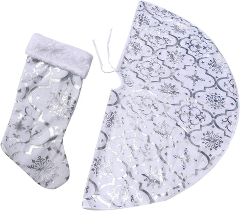 BESPORTBLE Christmas Tree Skirt Apron Mat Decoration Xmas Tree Apron Skirt Base Mat Dress Up Props for Party Home 120cm/47Inch (Silver)