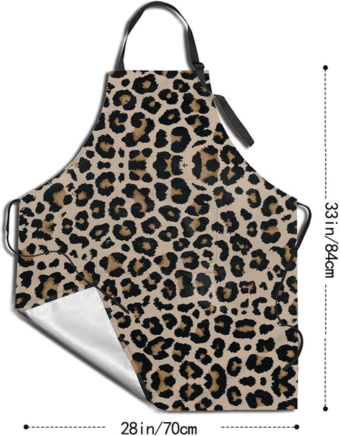 Leopard Kitchen Aprons For Women Men With 2 Pockets Waterproof Adjustable Neck Strap For Thanksgiving,Christmas,Cooking,Baking & Painting
