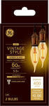 GE Vintage LED Light Bulb, Bent Tip, Warm Amber Finish, Dimmable, 60-Watt Replacement, E12 Candelabra Base, 2-Pack