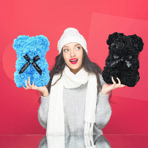 Rose Bear,Rose Flower Bear,, Gifts for her, with Artificial Heart-Shaped Diamonds,for Valentine's Day, Mother's Day, Christmas, Birthday Gifts, Gift Box with Card (Black)