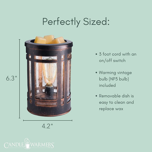 CANDLE WARMERS ETC. Vintage Bulb Illumination Fragrance Warmer- Light-Up Warmer for Warming Scented Candle Wax Melts and Tarts to Freshen Room, Brown Mission