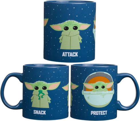 Silver Buffalo Star Wars The Mandalorian Protect Attack Snack Ceramic Coffee Mug, 20-Ounces