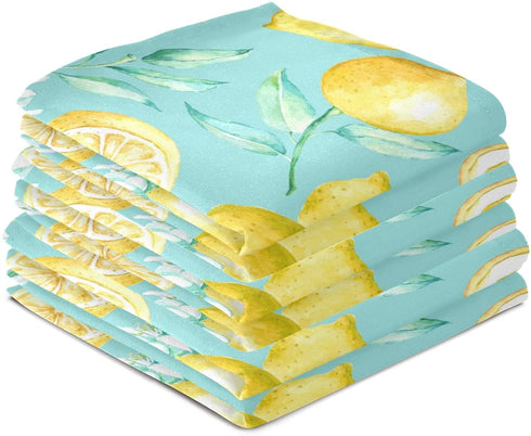 Lemon Dish Towel Cloth Turquoise Kitchen Hand Towels 18x28 IN Super Absorbent Lint Free Cleaning Cloths Tea Bar Soft Towel Set of 4