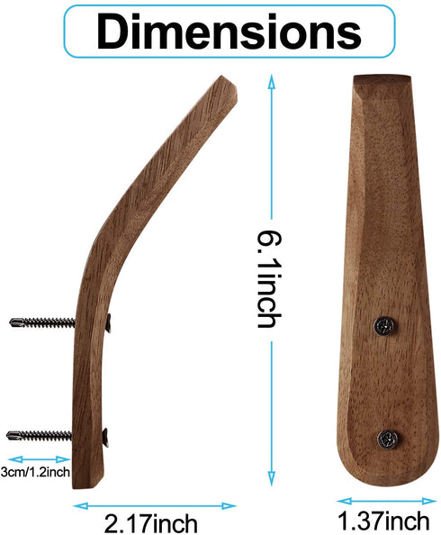 4 Pieces Wooden Coat Hooks Wall-Mounted Natural Wood Wall Hanger Simple Modern V Shape Wall Mount Storage Coat Rack for Hanging Coats Hats Bags Towels (Black Walnut Color)