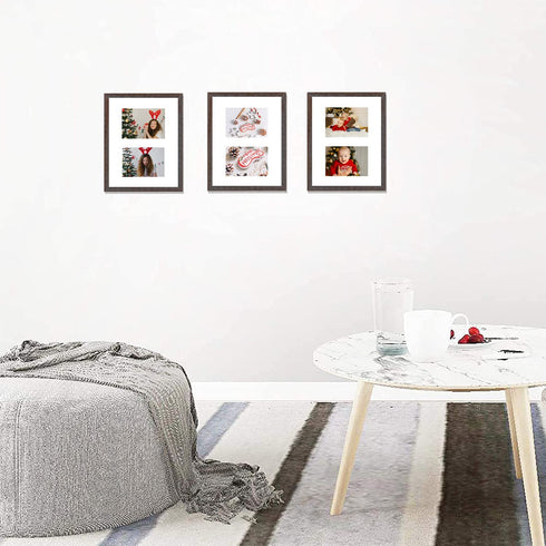 Golden State Art, 11x14 Distressed Brown Wood Frame with White Mat - Displays Two 5x7 Photos - Real Glass, Sawtooth Hangers, Swivel Tabs - Wall Mounting, Landscape, Portrait