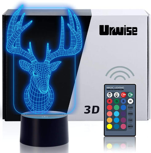 Elk Deer 3D Optical Illusion Night Lights, 7 Color Variations, Smart Touch Button USB and Battery Power, Amazing Creative Art Design for Children's 3192