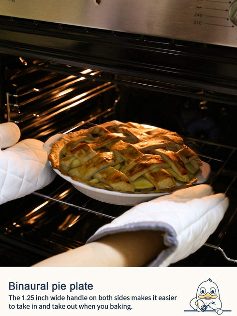 LE TAUCI Ceramic Pie Pan, 9 inch Baking Plates with handles, Deep Pie Dish for Apple Pie, Pecan Pie, 36 Ounce, Set of 2 -White