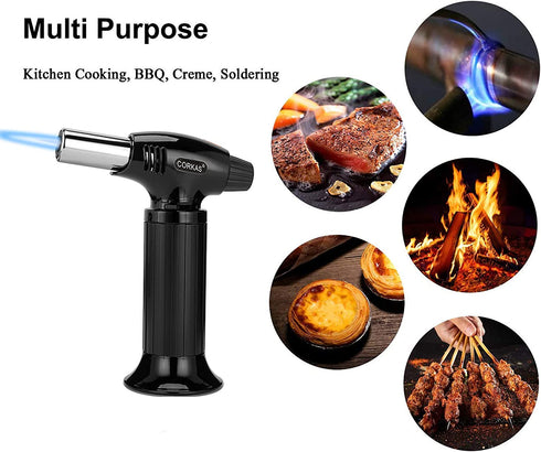 CORKAS Butane Torch Lighter, Professional Refillable Kitchen Blow Torch, Cooking Torch with Adjustable Flame, Culinary Torch for Desserts, Creme Brulee, BBQ and Baking (Butane Fuel Not Included)