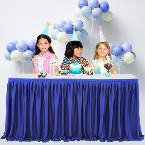 Leegleri 9 ft Navy Blue Polyester Pleated Table Skirt for Rectangle Table,Ruffle Tutu Table Cloth for Baby Shower Wedding,Birthday Party,Gender Reveal,Dessert Cake Tables