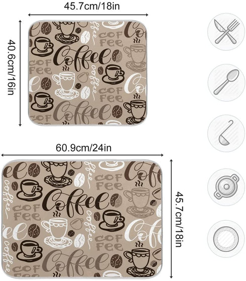 Coffee Dish Drying Mat 18 x 24 Inch Large Coffee Drying Mat with High Absorbent Reversible Microfiber Coffee Bean Dish Rack Pad Dish Drainer Mat Brown Coffee Mat for Kitchen Counter Coffee Bar