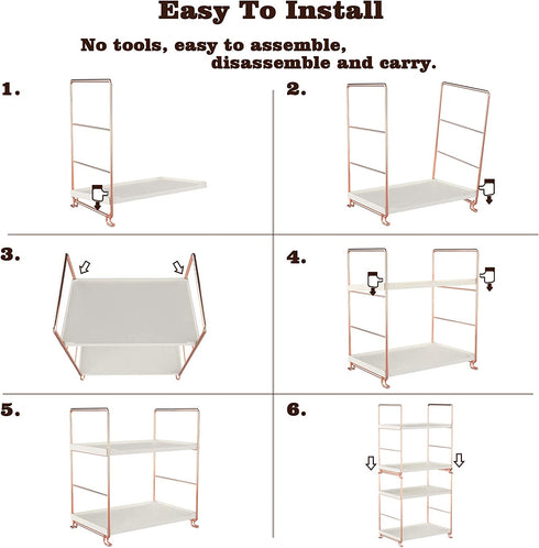 Plastic/Metal Freestanding Stackable Organizer Shelf ,Bathroom Countertop Storage Shelf Cosmetic Organizer Holder Kitchen Spice Rack ,2-Tier Standing Rack (Rose Gold)