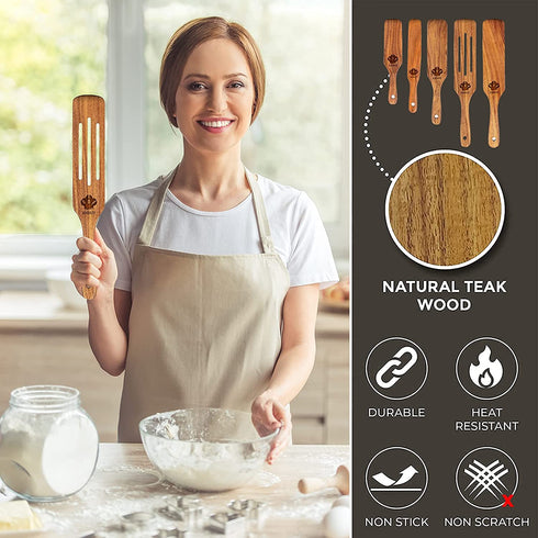 Spurtles Kitchen Tools as seen on tv, 5pcs Spurtles Kitchen Tools As Seen on TV, Natural Teak Wooden Cooking Utensils, Slotted Spurtles Set with Hanging Hole, Heat Resistant Nonstick