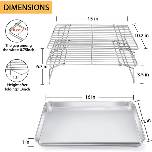 Baking Sheet and 2-Tier Cooling Racks Set, P&P CHEF Stainless Steel Baking Pan Tray with Stackable Cooking Wire Rack for Cookie Bacon Meat, Uncoated & Non-toxic , Mirror Finish& Dishwasher Safe - 3Pcs