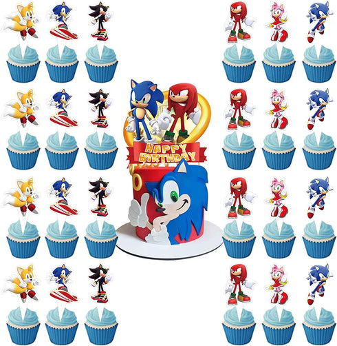49Pcs Blue Hedgehog Cake Topper Cupcake Decoration Birthday Soni Supplies 2022 Soni