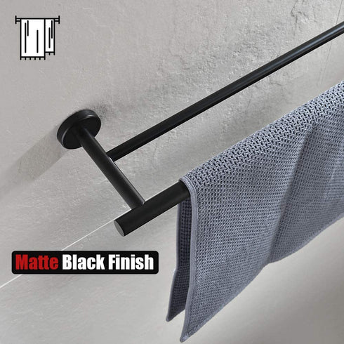 JQK Double Towel Bar, Matte Black 24 Inch Stainless Steel Bath Towel Rack for Bathroom, Towel Holder Wall Mount, Total Length 27.16 Inch, TB100L24-PB