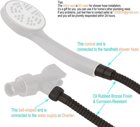 TRIPHIL Kink-free Shower Hoses Extra-long for Handheld Showerhead Hose Replacement Flexible Metal Shower Tube Extension Anti-twist 2 Brass Connectors Stainless Steel Sleeve Oil Rubbed Bronze 79 Inch