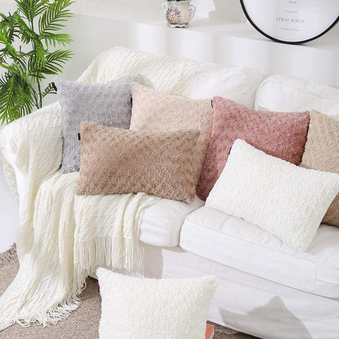 MANDIOO Pack of 2 Grey Faux Fur 3D Flower Pattern Fuzzy Cozy Soft Decorative Throw Pillow Covers Set Cushion Cases Pillowcases for Couch Sofa Bedroom Car 22x22 Inches