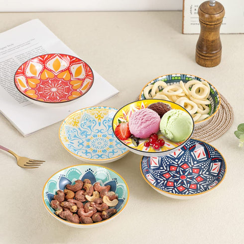 Small Bowls - Ice Cream Dessert Bowl 8.5 oz - Ceramic Bowl Set of 6 - Colorful Shallow Bowl for Side Dish | Snack | Appetizer - Microwave and Dishwasher Safe - 5.5 x 1.3 Inches