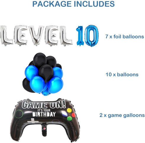 Video Game Balloons Level Up 10th Birthday Party Supplies, 18 Pieces (10th)