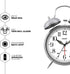 Sharp Twin Bell Alarm Clock - Loud Alarm - Great for Heavy Sleepers - Battery Operated Quartz Analog ¦ (Brushed Silver)