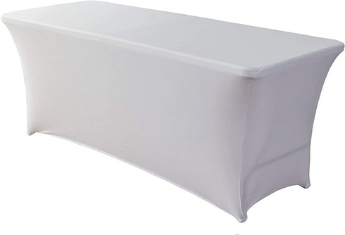 Gelozed 6ft Stretch Spandex Table Cover for Standard Folding Tables - Universal Rectangular Fitted Tablecloth Protector for Wedding ?White, 6FT?