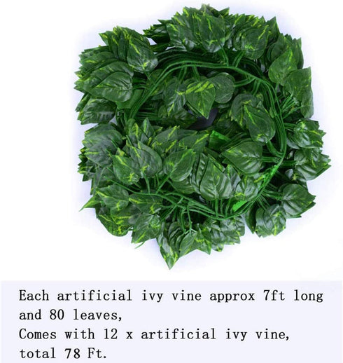 Kalolary 176 Ft 24 Strands Artificial Ivy Garland Leaf Vines Plants Greenery, Hanging Fake Plants, for Wedding Backdrop Arch Wall Jungle Party Table Office Decor (Scindapsus)
