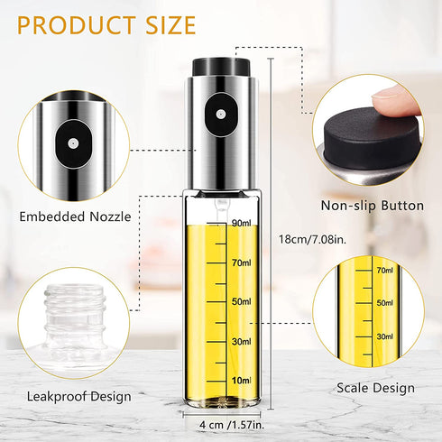 Lauon Oil Sprayer for Cooking, 100ml Olive Oil Dispenser for Air fryer, Kitchen Utensils Oil Glass Bottle for Salad, BBQ, Baking, Roasting, Grilling