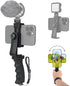 Ergonomic Anti-Falling Cell Phone Vlogging Hand Grip Stabilizer Smartphone Holder Rig Mount Video Kit w/ Safety Strap Portable Selfie Stick for iPhone Samsung (Landscape+Portrait)-Mic /Light Adapter