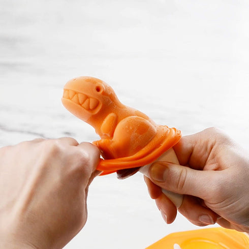 Tovolo Dino Ice Pop Molds, Flexible Silicone, Easily-Removable, Dishwasher Safe, Set of 4 Popsicle Makers with Sticks