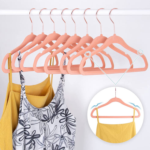 IEOKE Baby Velvet Hangers,50 Pack Children Clothes Hangers Ultra Thin Non Slip Clothes Racks with 6 Pcs Kids Clothing Dividers(Pink)