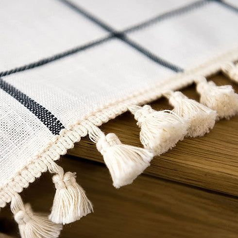 Anoifada Table Runner 72 Inches Long, Plaid Farmhouse Runner with Tassels, Party Holiday Dinner, Cotton Linen