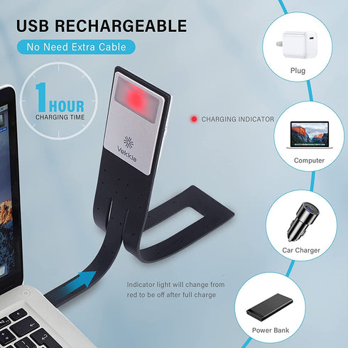 Vekkia Bookmark Book Light, Clip on Reading Lights for Books in Bed, Infinite Brightness Levels, Soft Light Easy for Eyes, Built-in USB Cable Easy Charge. Perfect for Avid Readers